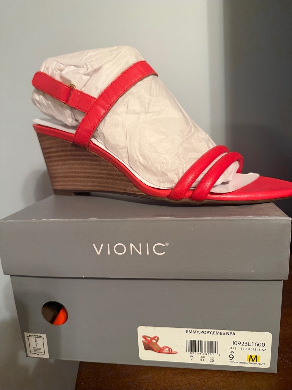 Vionic Red Strappy Wedge Sandals